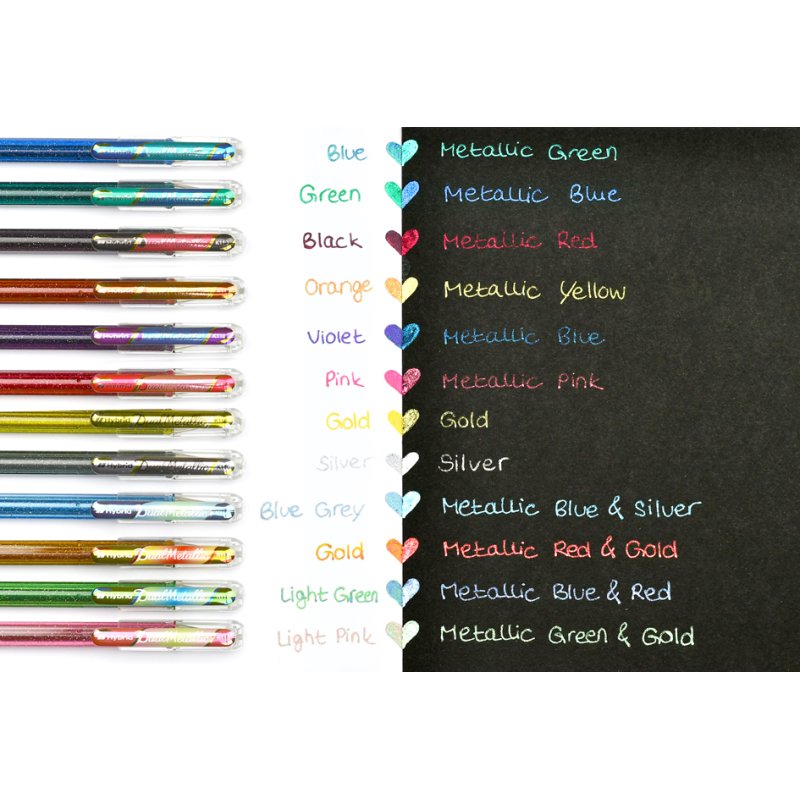 Pentel Hybrid stylos gel dual metallic, effet paillettes, 0,5 mm, 4 pièces